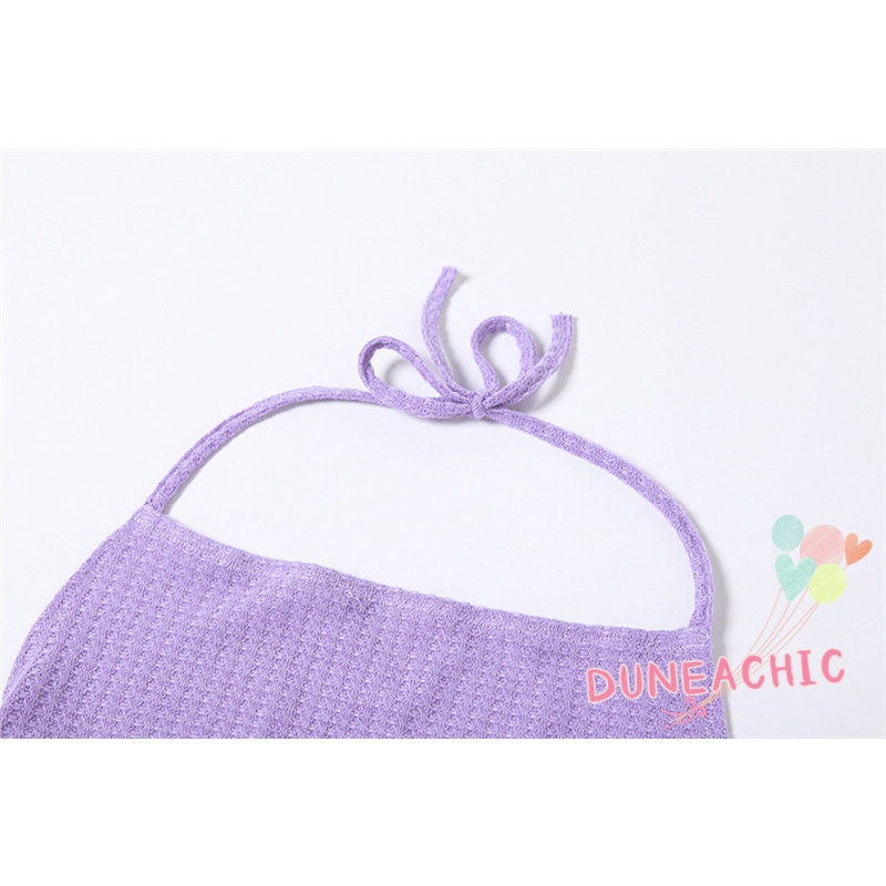 DUNEA Set đồ gồm áo tank top dệt kim + chân váy màu trơn thiết kế ôm sát tôn dáng