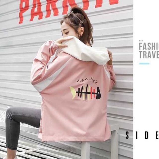 [Mã WASTMAY giảm 15% tối đa 30K đơn 150K] Áo khoác kaki in xương cá cute, form rộng