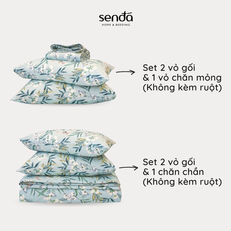 Bộ chăn gối 3 món Cotton Twill 40s Sen Đá Home Bedding cao cấp họa tiết, set 2 vỏ gối, 1 vỏ mền 100% Cotton thô lụa