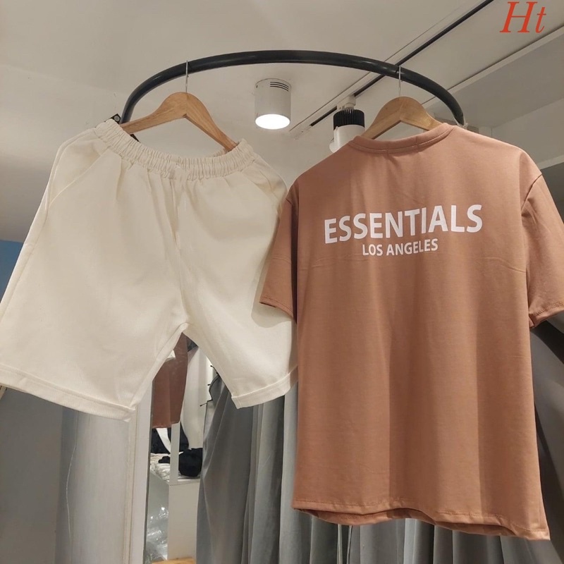 Bộ cộc tay chữ essentials 4 màu kèm ảnh thật