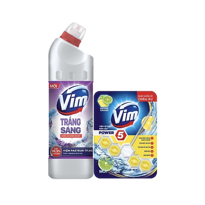 [VIM] Combo Vim diệt khuẩn trắng sáng hương Oải Hương 880ml+Viên treo bồn cầu Hương Chanh 55g