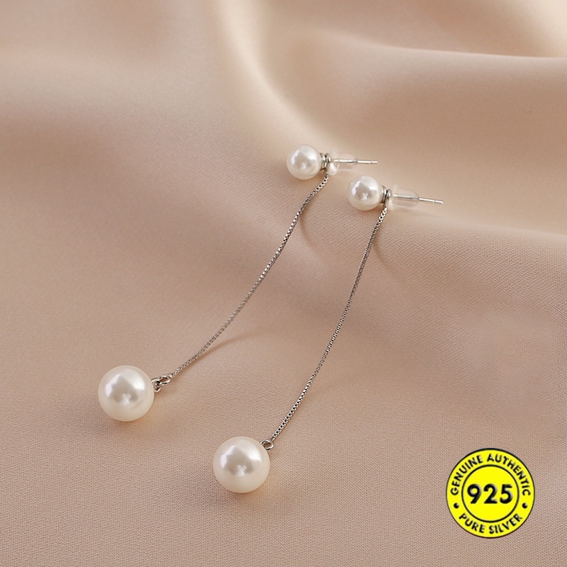 Bông tai mạ bạc dáng dài đính ngọc trai giả xinh xắn cho nữ