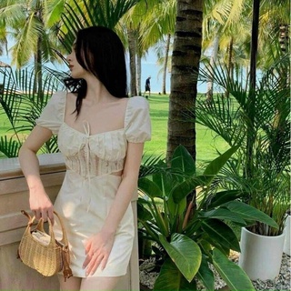 ĐẦM CỔ VUÔNG NHÍU NGỰC THẮT NƠ KHOÉT EO HAI BÊN ✨
