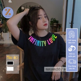 Áo thun tay lỡ ZONE UNISEX áo thun tay lỡ nam nữ họa tiết INFINITYLOVE quanh vòng cổ phản quang 7 màu