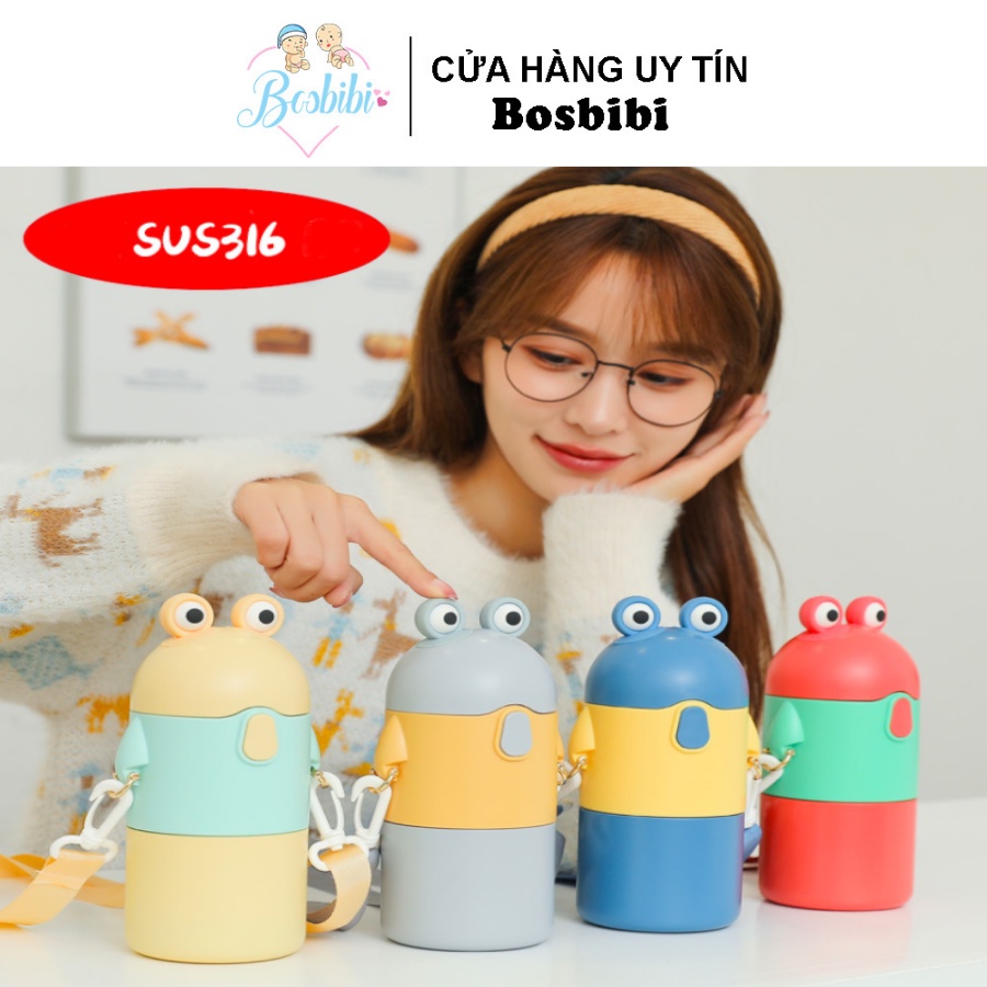 Bình nước giữ nhiệt cao cấp bằng thép không gỉ 316 họa tiết ếch hoạt hình dễ thương cho trẻ