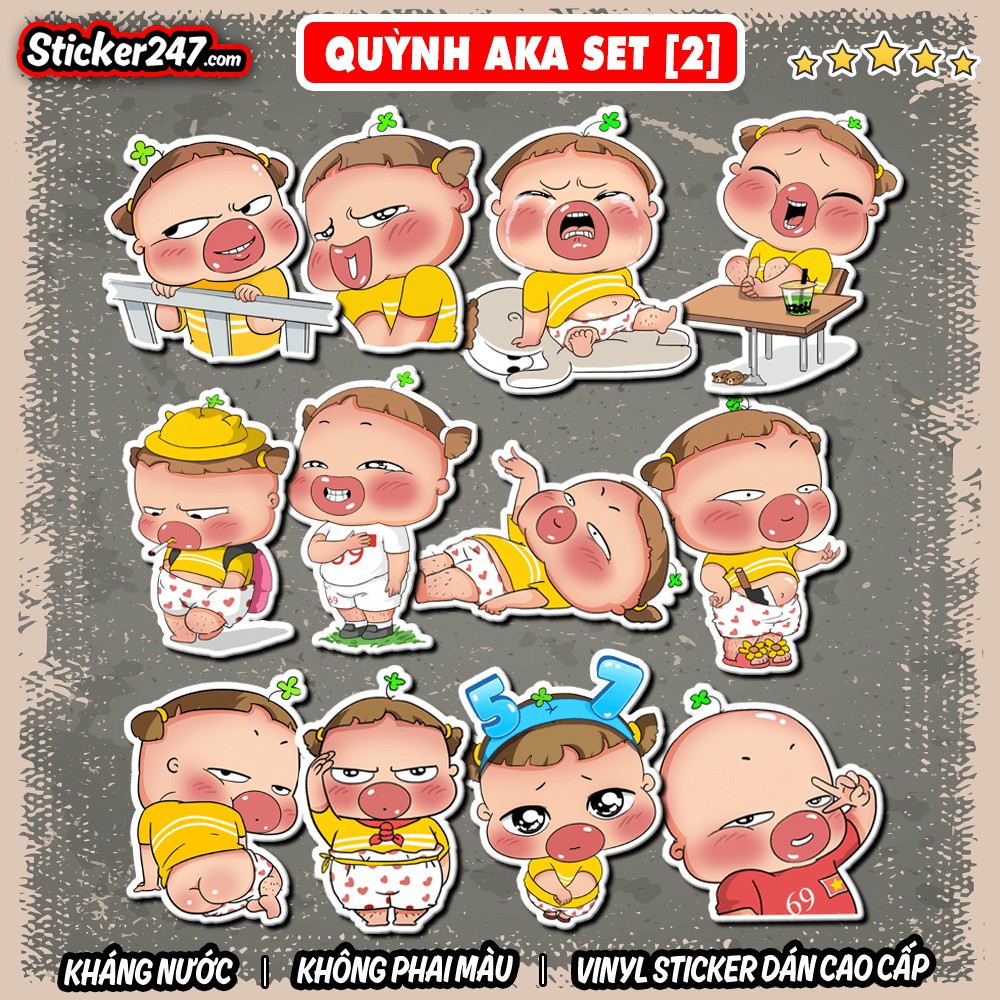 Sticker Quỳnh Aka Cute Icon [2] 🌈Freeship chống nước sticker dán laptop, điện thoại, đàn, mũ bảo hiểm, vali - CHA03