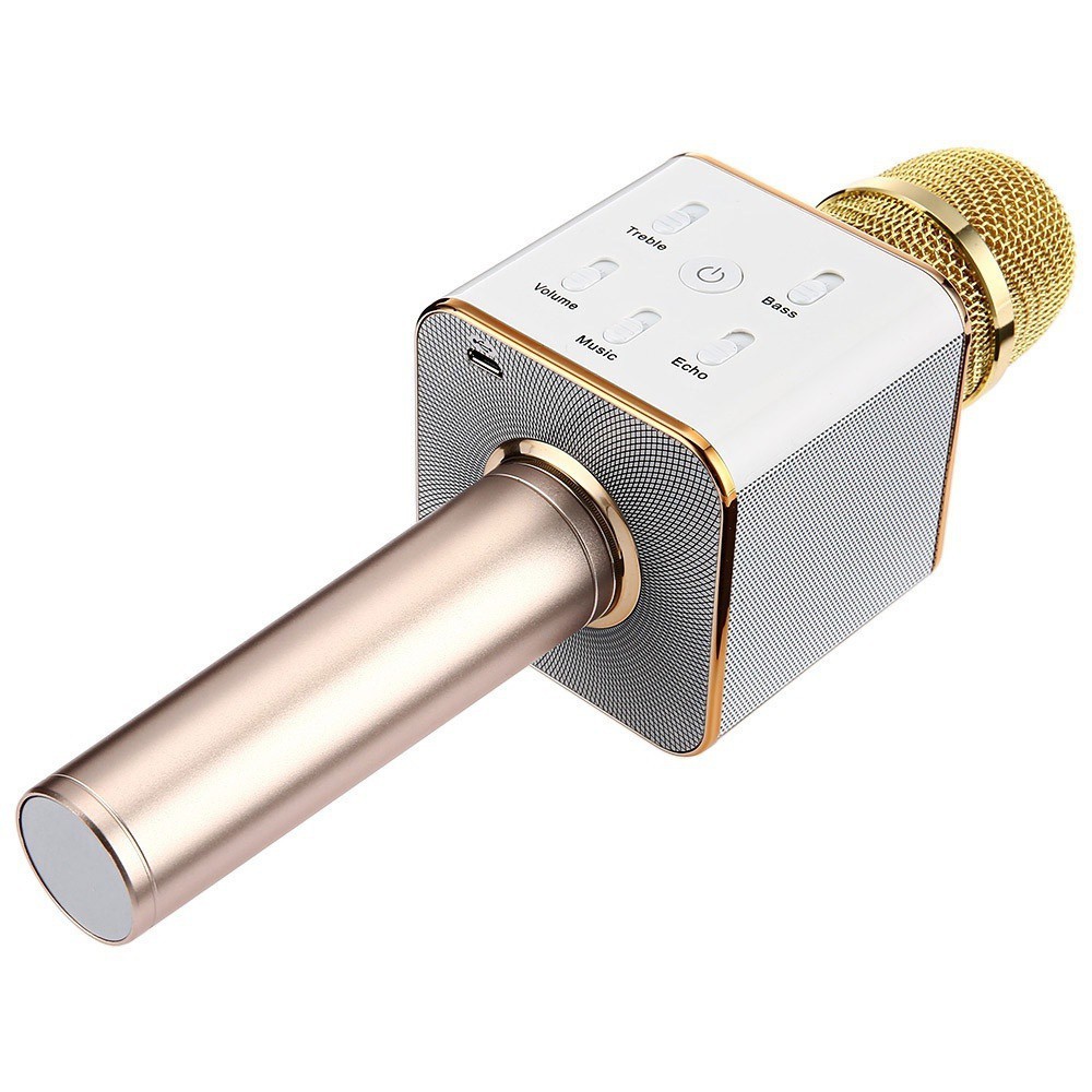 Micro karaoke tích hợp Loa Bluetooth Q7 (Vàng) Micro karaoke bluetooth kèm 1 thẻ nhớ 8G nghe nhạc