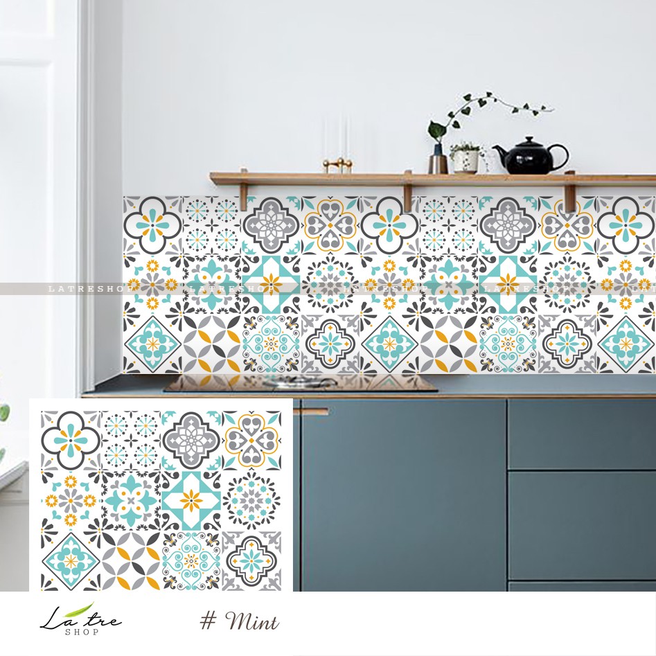 Decal dán tường decor dán bếp kính nhà tắm decor chịu nhiệt dễ lau chùi đề can loại 1 - Mint
