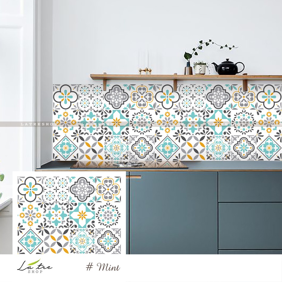 [MUA 5 TẶNG 1] Decal dán tường decor dán bếp kính nhà tắm decor chịu nhiệt dễ lau chùi đề can loại 1 - Mint 0030