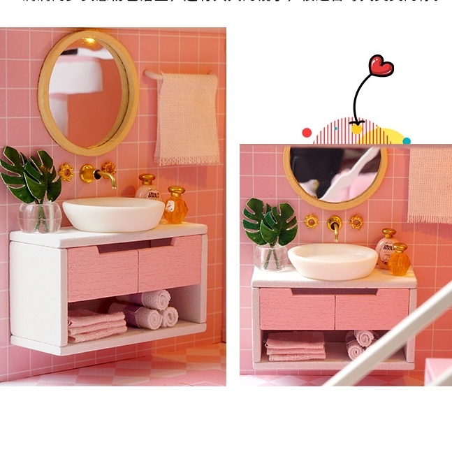 Nhà mô hình tự lắp ráp DIY - Ngôi nhà màu hồng L027