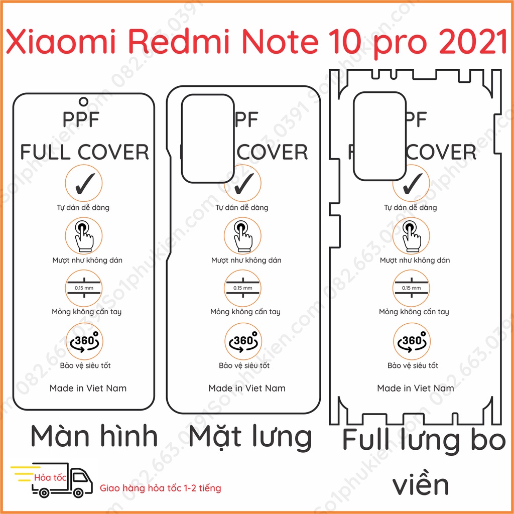 Dán PPF Xiaomi Note 10 pro (2021) loại nhám, bóng dành cho màn hình, mặt lưng, mặt lưng full viền