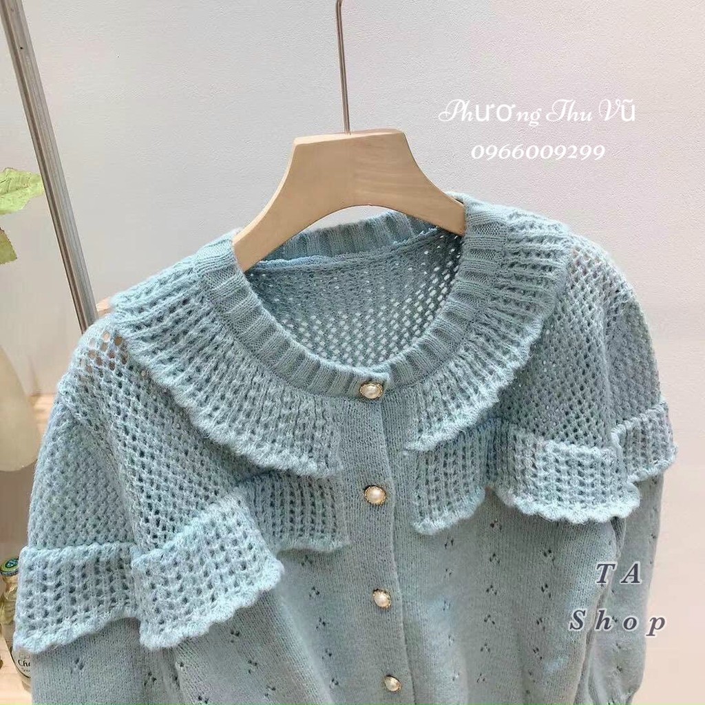 Áo Len Kiểu Khuy Ngọc 2 màu xanh / be sang chảnh | BigBuy360 - bigbuy360.vn