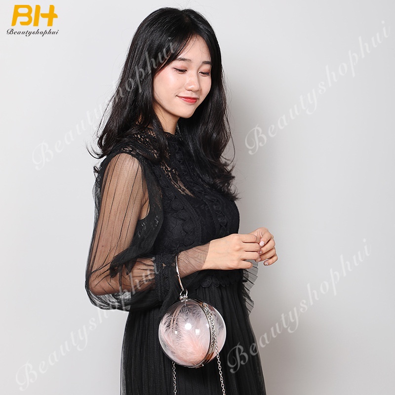 Túi Đeo Chéo Hình Tròn Trong Suốt Bằng Acrylic Đựng Thức Ăn Cho Nữ