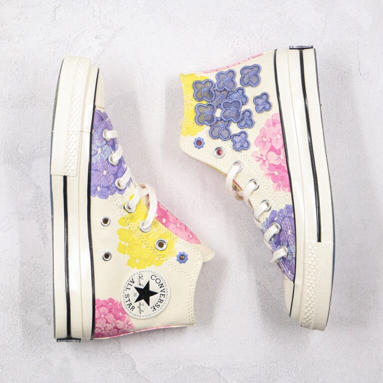 Giày Thể Thao Vải Canvas Cổ Cao Thêu Hoa Trong Suốt Converse Chuck 70