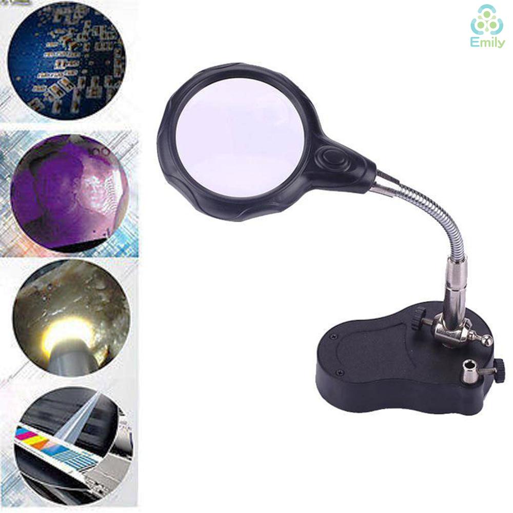 Đèn LED trang sức để bàn phóng đại 3.5x 12X màu đen thiết kế kẹp cá sấu có thể điều chỉnh