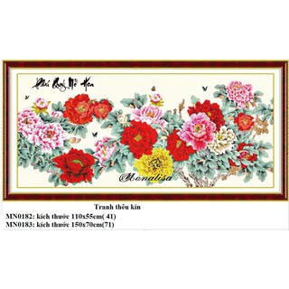 Tranh thêu chữ thập hoa mẫu đơn tuyệt đẹp MN0182 MN0183