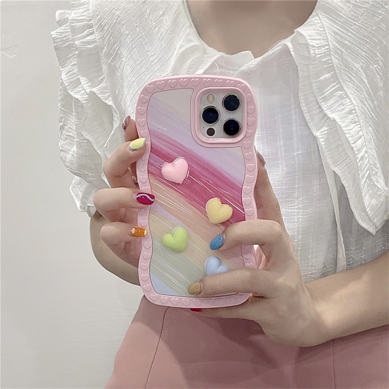 Ốp Điện Thoại TPU Dẻo IMD Viền Lượn Sóng In Hình Trái Tim Cho iphone Case 13 Pro Max 12 Pro Max 11ProMax