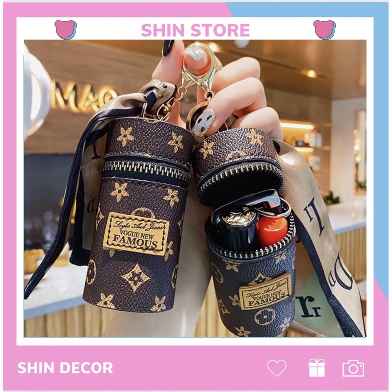 Túi Mini nữ  𝑭𝑹𝑬𝑬𝑺𝑯𝑰𝑷  Túi nhỏ đựng son môi kèm móc khóa phối khăn hoạ tiết LV Siêu HOT - SHIN STORE