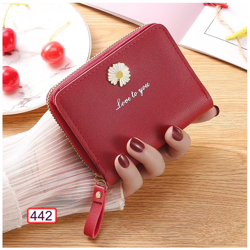Ví Ngắn Nữ Đựng Thẻ LOVE TO YOU Hoa Cúc Có Nút Bấm Sang Chảnh
