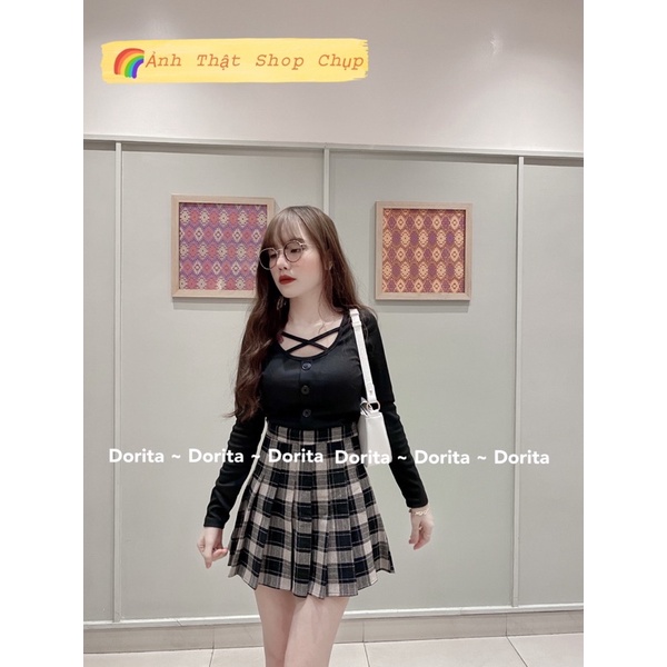 [Ảnh thật/Video] Set áo croptop đan dây kèm chân váy dạ xếp ly Hàn Quốc - Dorita Boutique | WebRaoVat - webraovat.net.vn