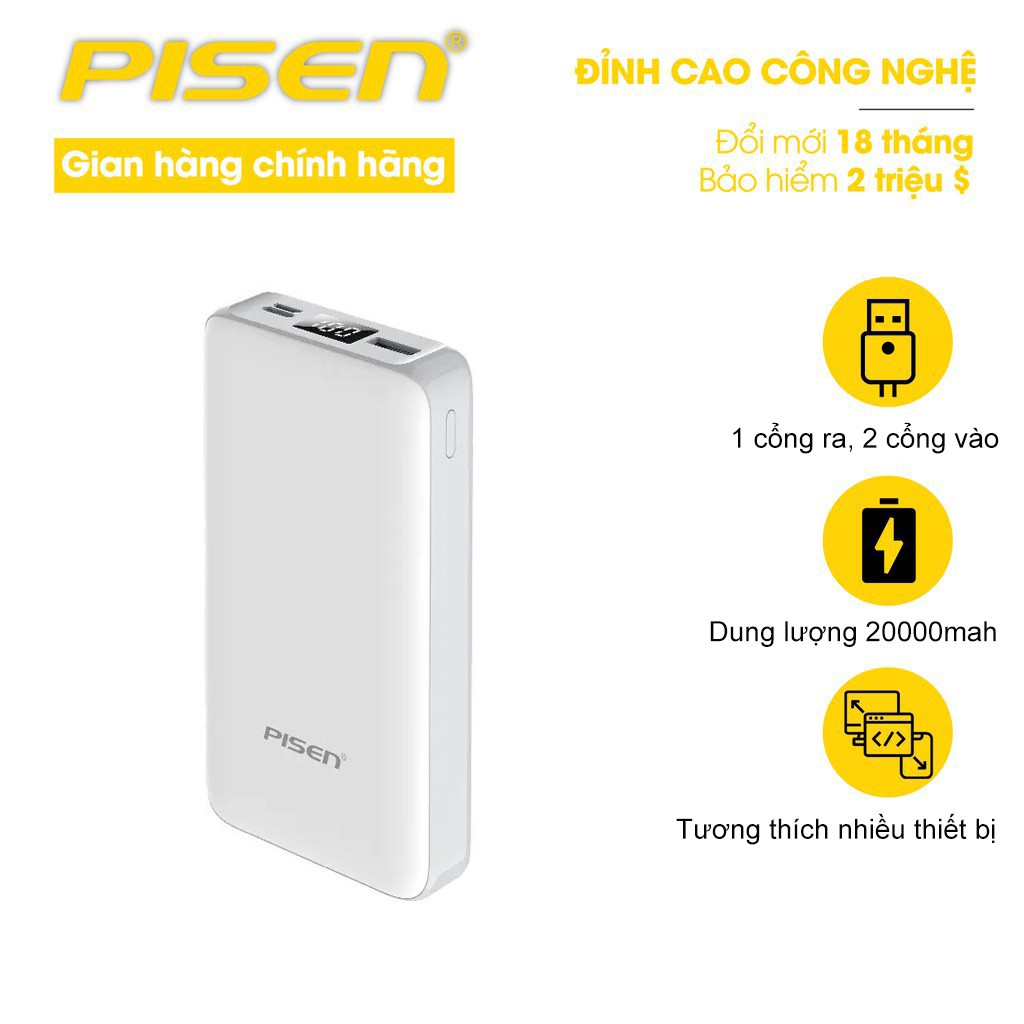 Sạc Dự Phòng Pisen ZO 20000mAh - Ultra - Hàng chính hãng