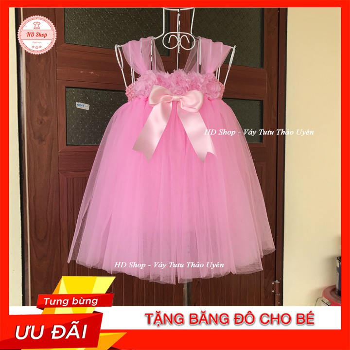 Đầm cho bé sơ sinh Tặng kèm băng đô Đầm công chúa hoa 3d đính nơ cho bé sơ sinh 0 đến 12 tháng