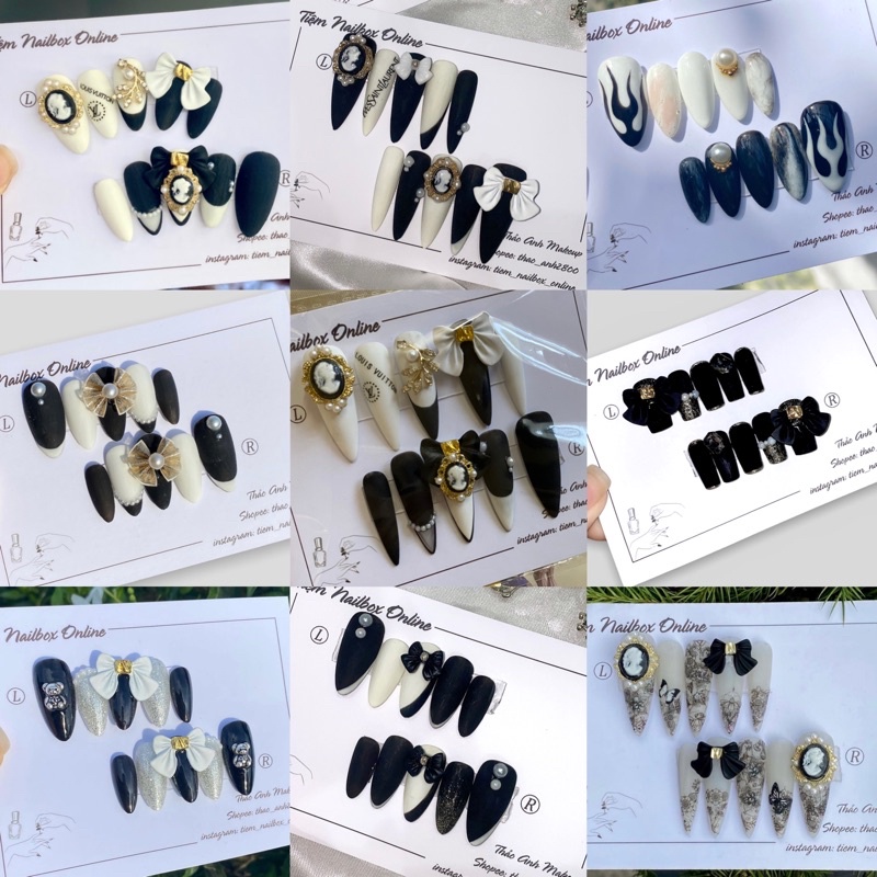 Đen trắng sang chảnh kèm keo và dũa - tiệm nailbox online