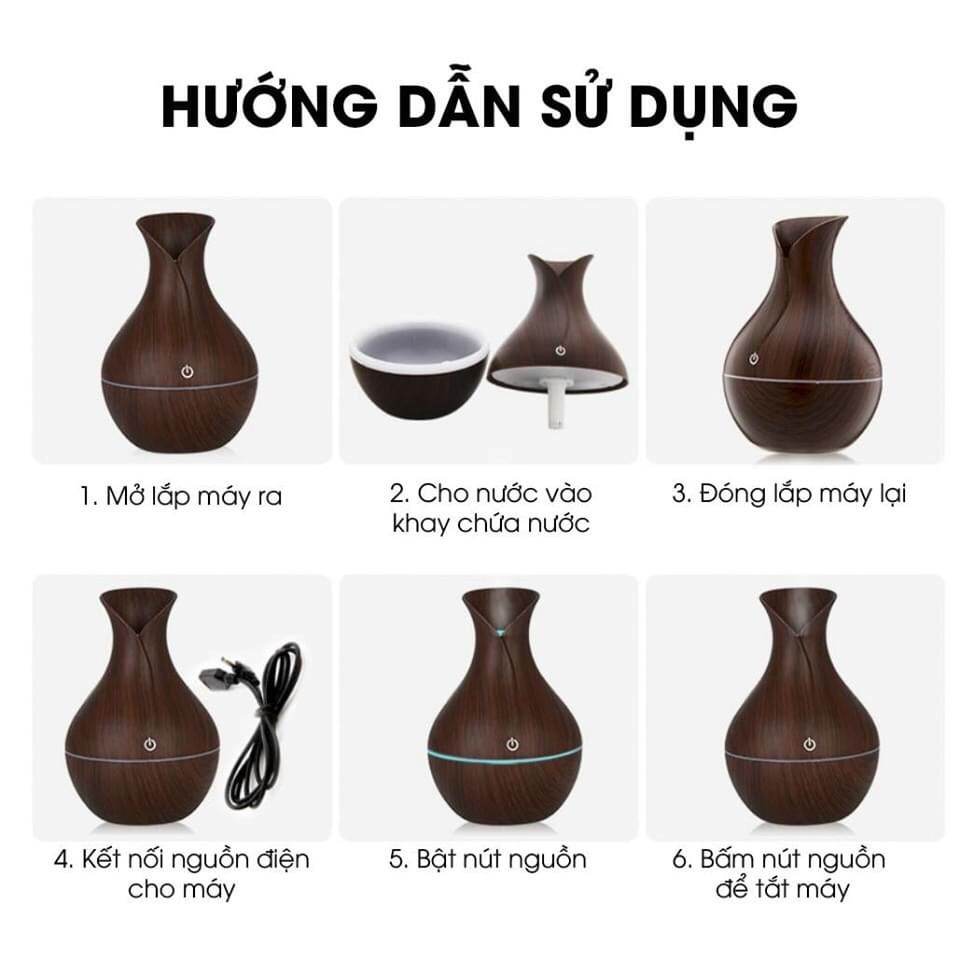 Máy Phun Tinh Dầu Dáng Bình Hoa Màu Vân Gỗ