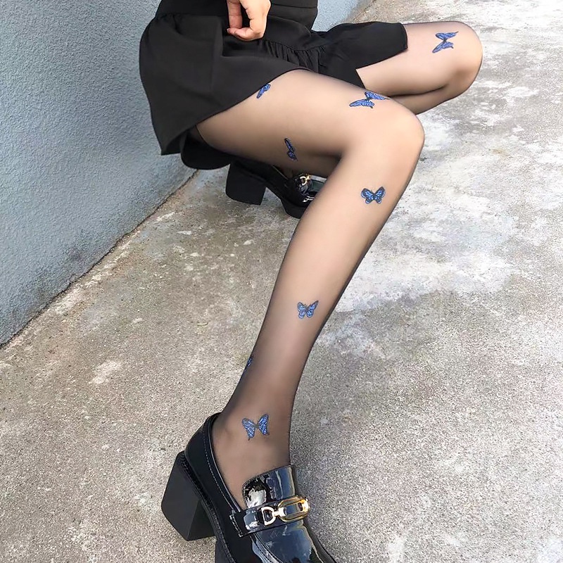 DUNEA Quần Tất Nữ In Hình Bướm Xanh