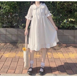 [Ảnh Thật][Hàng Sẵn] Váy Babydoll Trắng Cổ Sen Dài Basic Chụp Kỷ Yếu