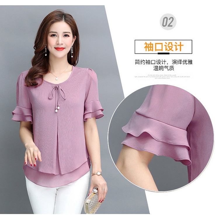 Áo Sơ Mi Voan Ngắn Tay Thời Trang Mùa Hè Dành Cho Nữ Trung Niên 40-50 Tuổi