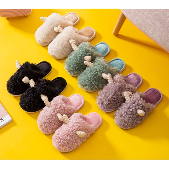 Dép Bông Đi Trong Nhà Đế Cao Su Chống Trơn Mẫu Sừng Trâu Xinh Xắn - D67 - D43