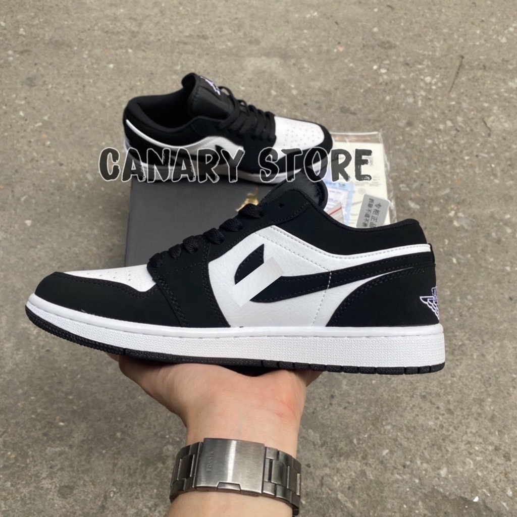 HoPi | Giày sneaker Jordan 1 low. màu đen trắng da lộn full box bill.