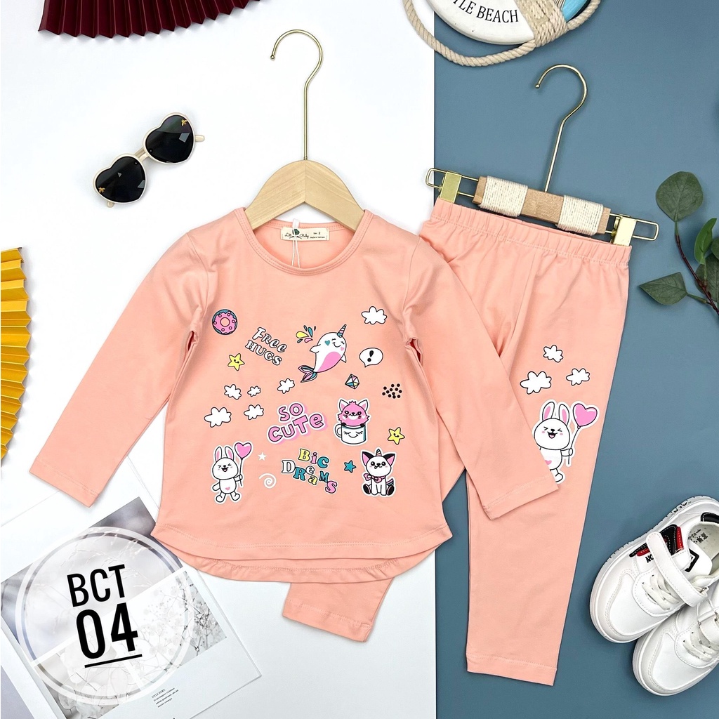 Bộ thun dài tay bé gái LITIBABY, size 2,3,4,5,6,7,8 tuổi