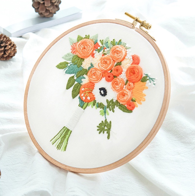 🧶Gói nguyên liệu DIY thêu bó hoa retro đầy đủ vải kim chỉ thủ công tự làm quà tặng lenmade (không kèm khung thêu)🧶