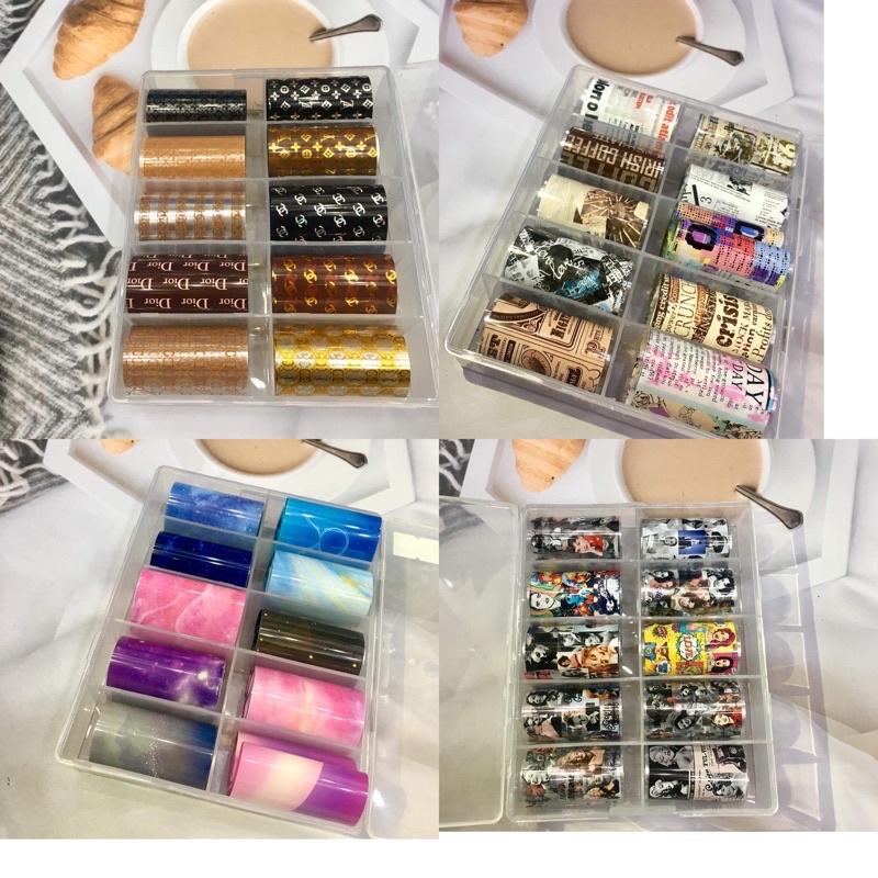 Foil dán móng thương hiệu, hoạ tiết, galaxy, báo, cô gái