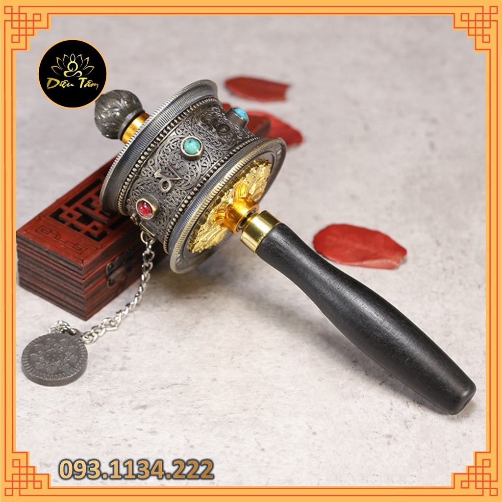 Kinh luân cầm tay Tây Tạng cầu nguyện - bánh xe Mani Om Mani Padme Hum MS250 Diệu Tâm