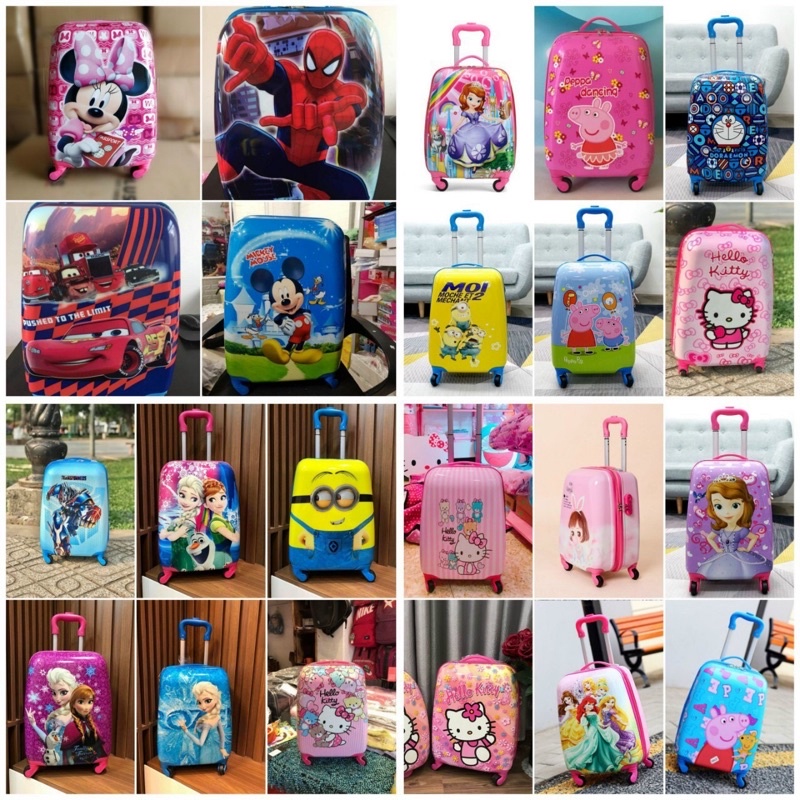 Vali hình kitty ôm gấu, elsa, công chúa, người nhện, siêu nhân cho bé mẫu mới 2022