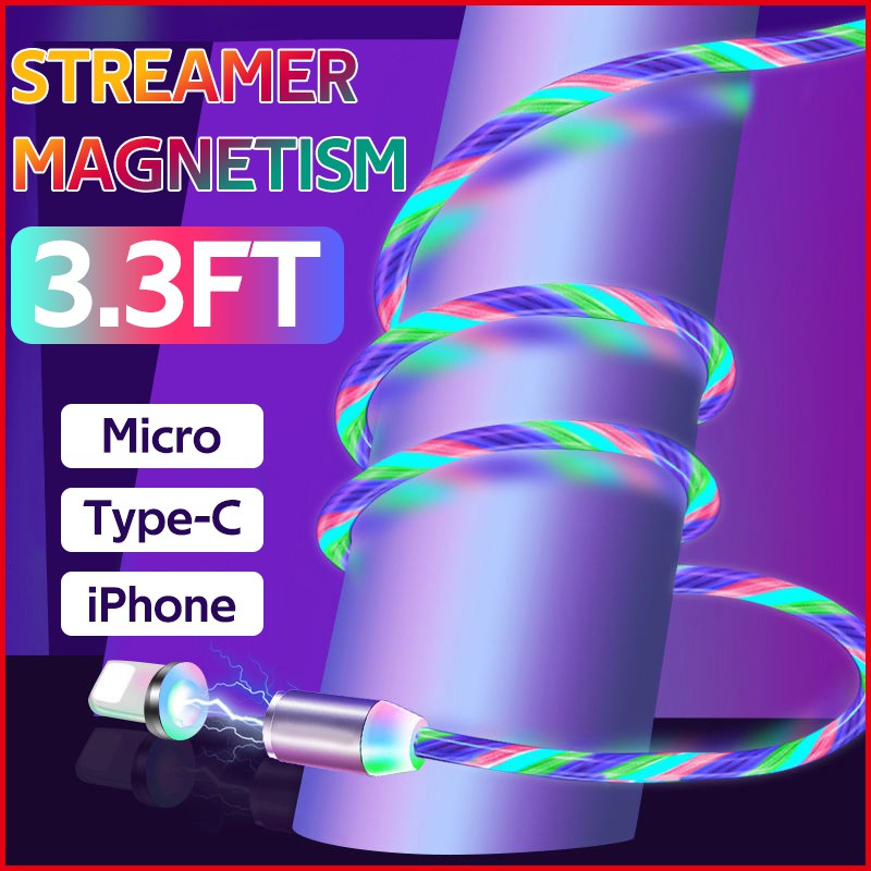 Cáp sạc nhanh TBTIC có đèn led nhiều màu sắc thích hợp cho iPhone Samsung Note10 Plus 9 8