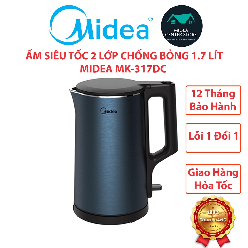 [CHÍNH HÃNG] Bình ấm đun 2 lớp chống bỏng siêu tốc Midea MK-317DC, bảo hành 12 tháng ,lỗi đổi mới trong 7 ngày