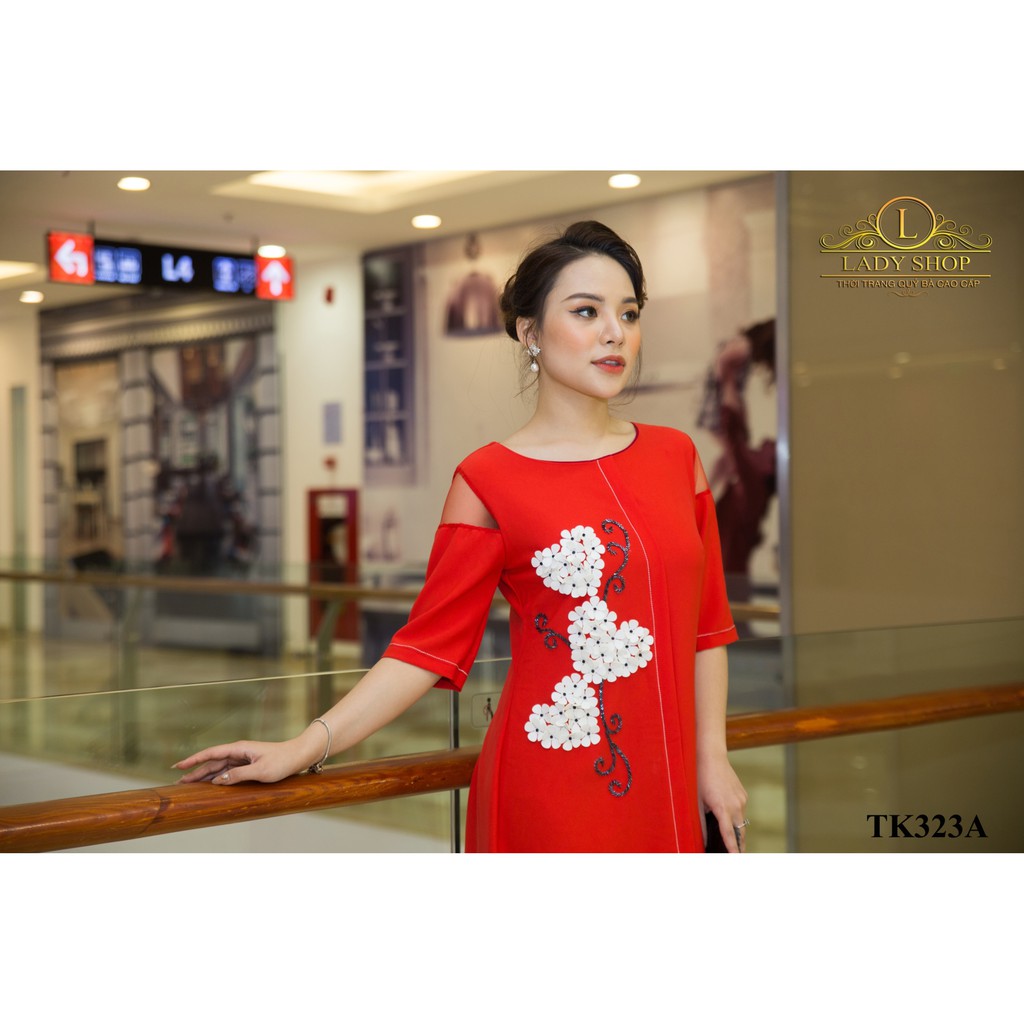 Thời trang trung niên -  Đầm quý bà cao cấp - Ladyshop - Đầm suông kết hoa trái tim TK323