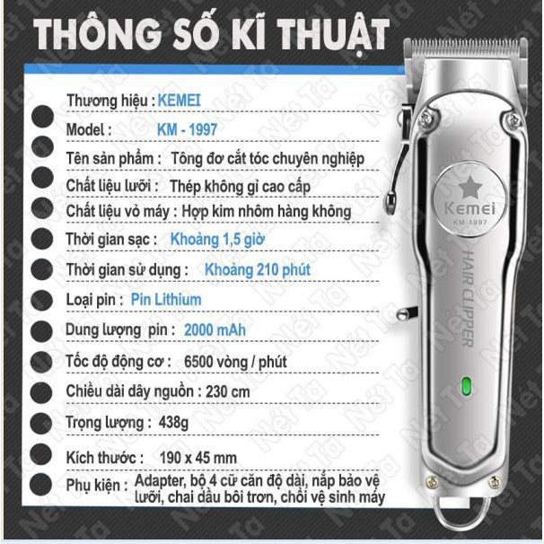 Tông Đơ Cắt Tóc Chuyên Nghiệp Kemei KM-1997/1996, Bứt Phá Mới Của Kemei Với Công Nghệ Sạc Nhanh Lên Hơn 3 Giờ Sử Dụng