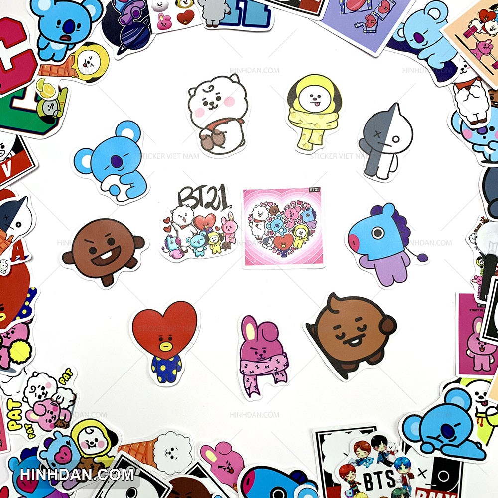 Sticker BT21 CHỐNG NƯỚC dán trang trí Nón Bảo Hiểm, Đàn Guitar, Laptop, Vali, Tủ, Tường