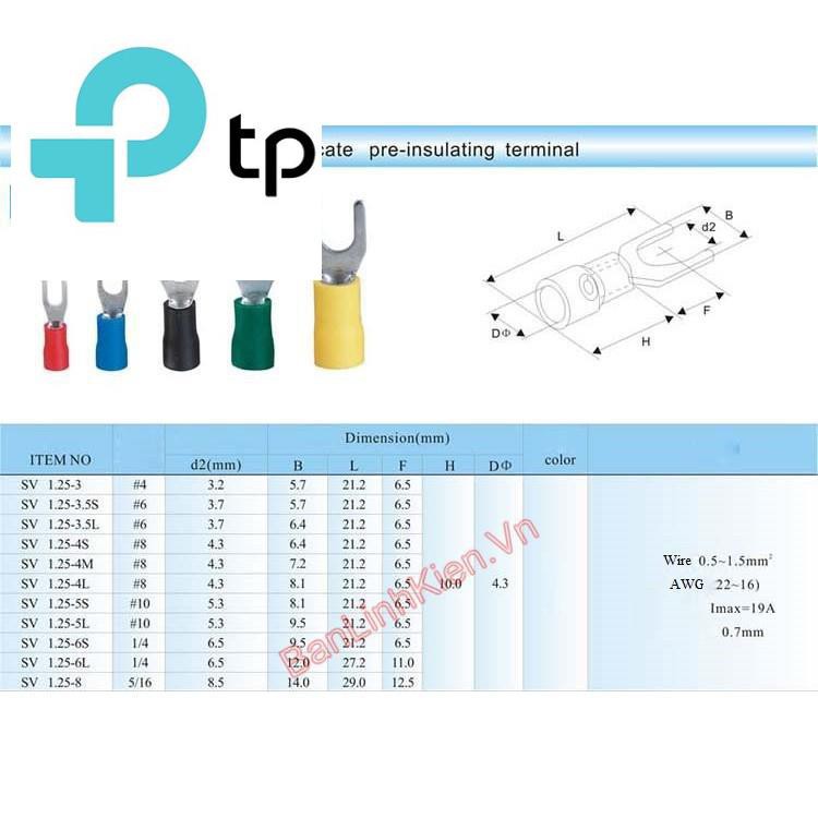 Gói 10 Đầu Cos Chữ Y Cos Càng Cua SV1.25-3.2 Các màu Xanh Đỏ Vàng