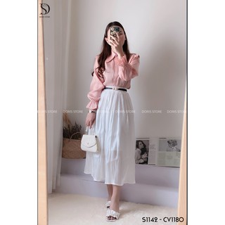 Áo lụa ánh sơ mi cổ cách điệu DORIS S1142 A
