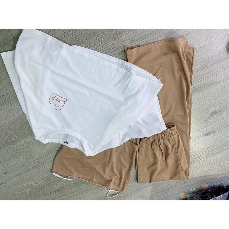 Set đồ quần ống rộng dáng suông nữ, áo phông croptop và áo thun hai dây chất liệu cotton thun thoáng mát thời trang