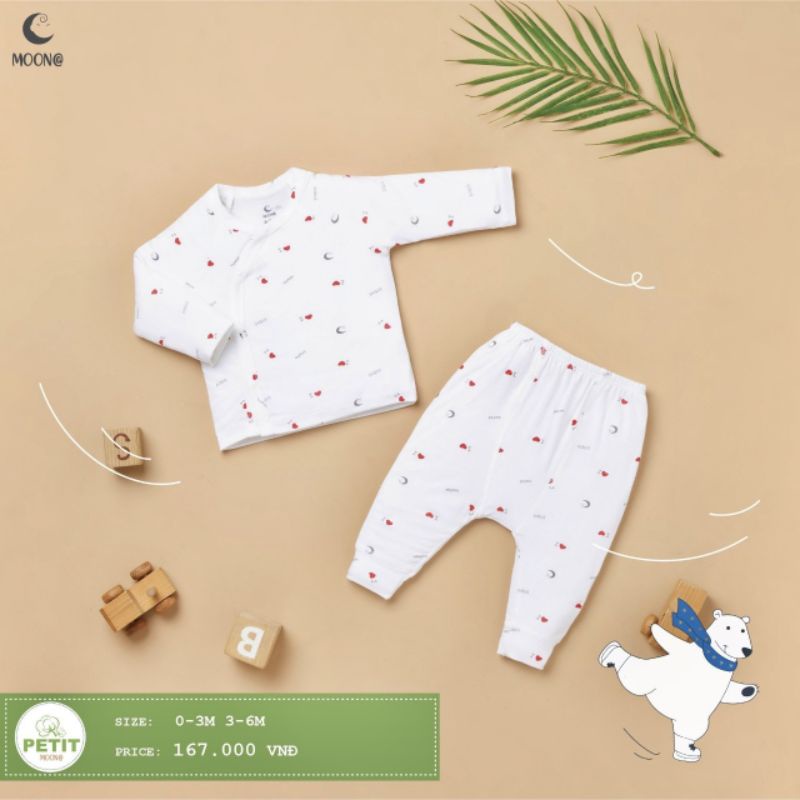 Moon -  Bộ dài tay cài chéo petit tim cho bé 3-7kg