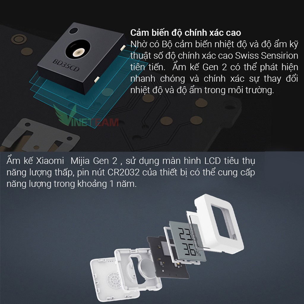 Nhiệt ẩm kế thông minh Xiaomi Mijia thế hệ 2 (gen2), Ẩm kế thông minh Hank  kết nối bluetooth