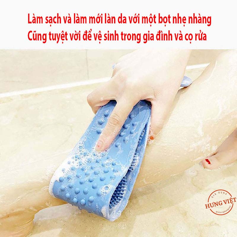 Dây Tắm, Cọ Tắm, Đai tắm Chà Lưng có gai bằng gel silicon mềm 2 mặt, Massage, thư giãn hiệu quả, bền, dẻo, chắc chắn