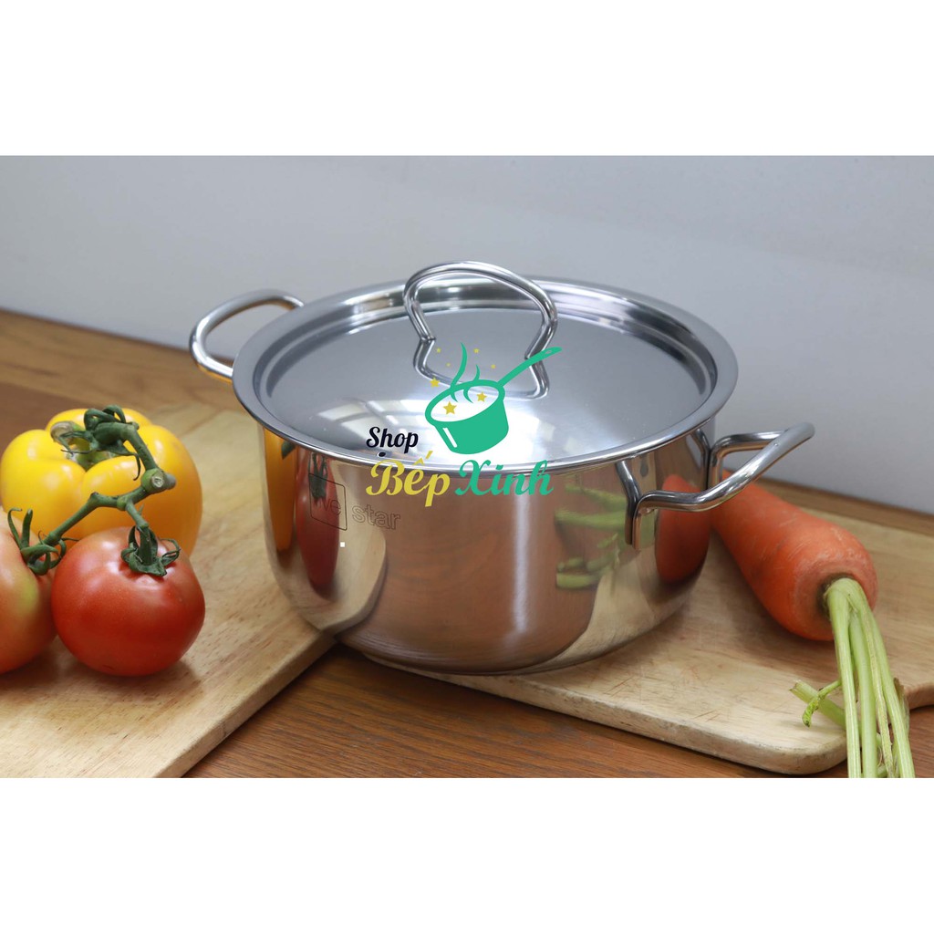 Nồi inox cao cấp Fivestar 3 đáy sandwich bếp từ nắp inox (16cm / 18cm / 20cm / 24cm ) , tặng 5 muỗng ăn inox